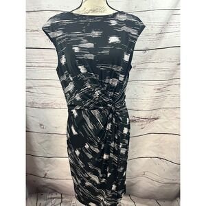 LAUREN Ralph Lauren Black White Abstract Print Ruched Sheath Dress Size 16